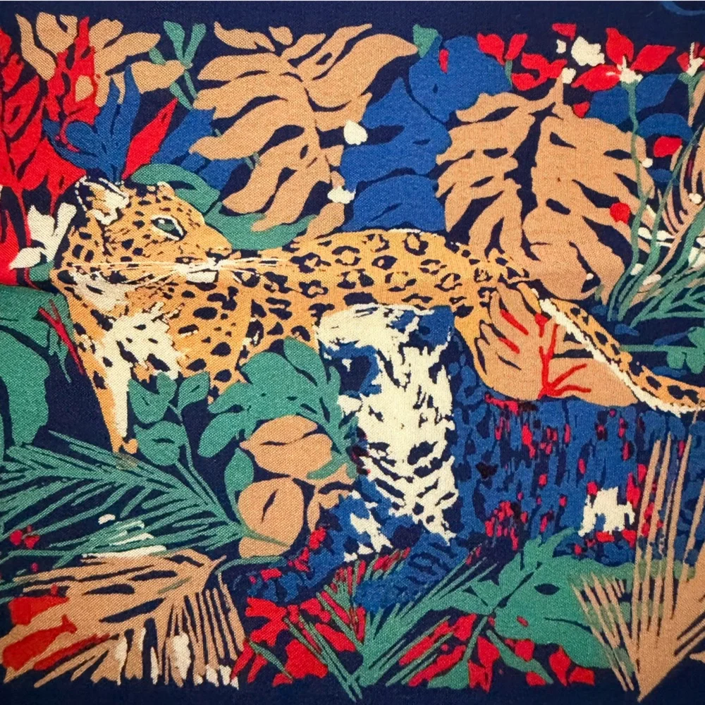 Vtg Christian Dior Hand Rolled Silk Scarf Jungle Animal Navy France Made 29.5”